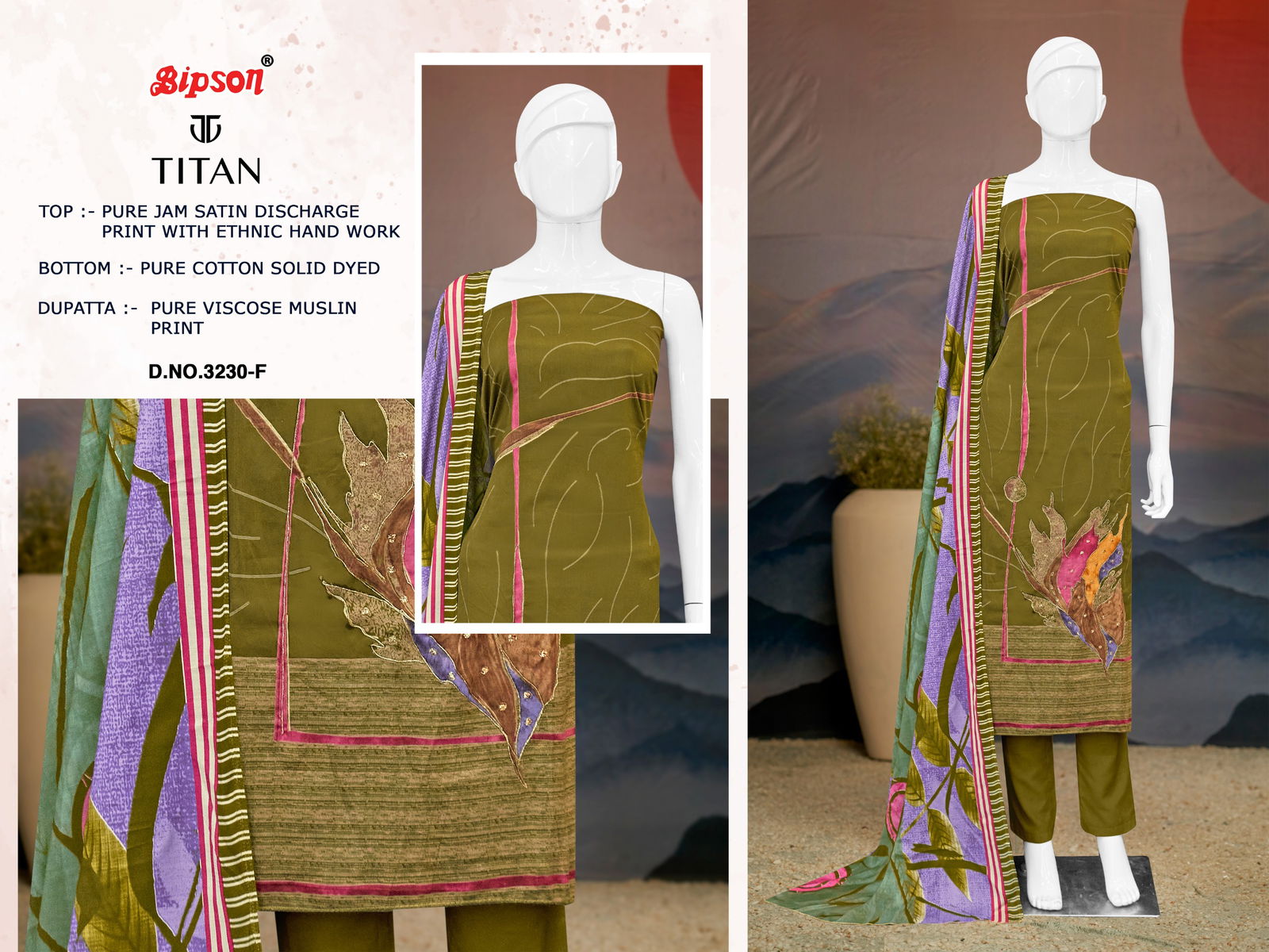 Titan 3230 By Bipson Jam Satin Printed Dress Material Suppliers In India