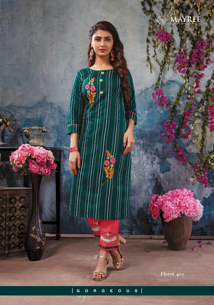 Mayree Floret 4 latest Fancy Designer Rayon Ethnic Wear Printed And Embroidery Worked Kurti With Bottom Collection