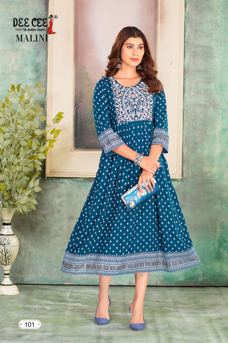Malini By Dee Cee Printed Anarkali Kurtis wholesale market in Surat with Price