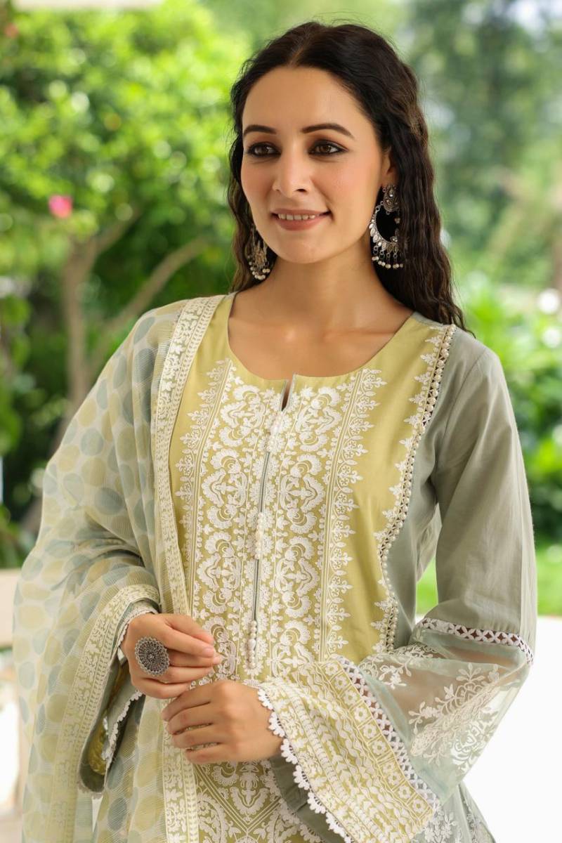 Tanyaa P 365 Cotton Work Fancy Kurti Plazzo With Dupatta Suppliers In India