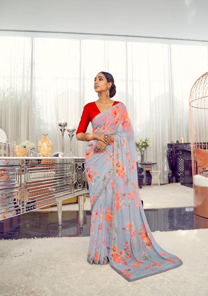 Kashvi Arth Silk Latest fancy regular Casual Wear Printed Georgette With Border Saree Collection
