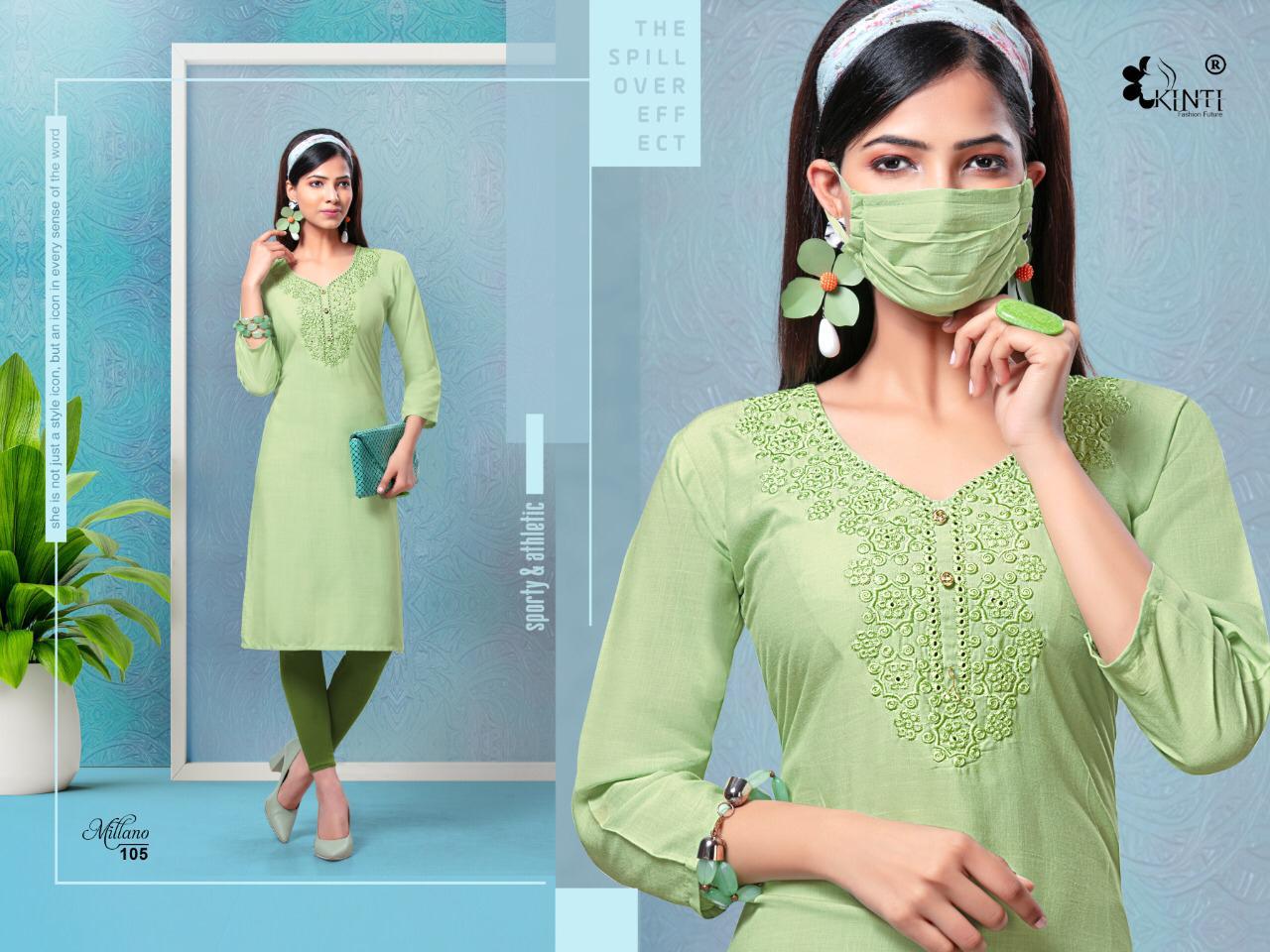 Kinti Millano Latest Designer Straight Neck Mirror Embroidery Work Style Kurtis Collection  