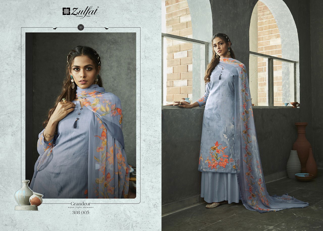 Zulfat Gulmohar 4 Designer Festive Wear Digital Print Top with four side lace Dupatta Pure cotton salwar Dress Material Collection