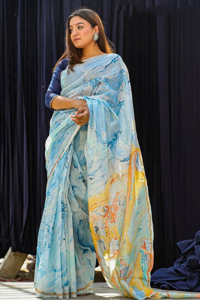 Mg295 Linen Digital Print Saree Catalog