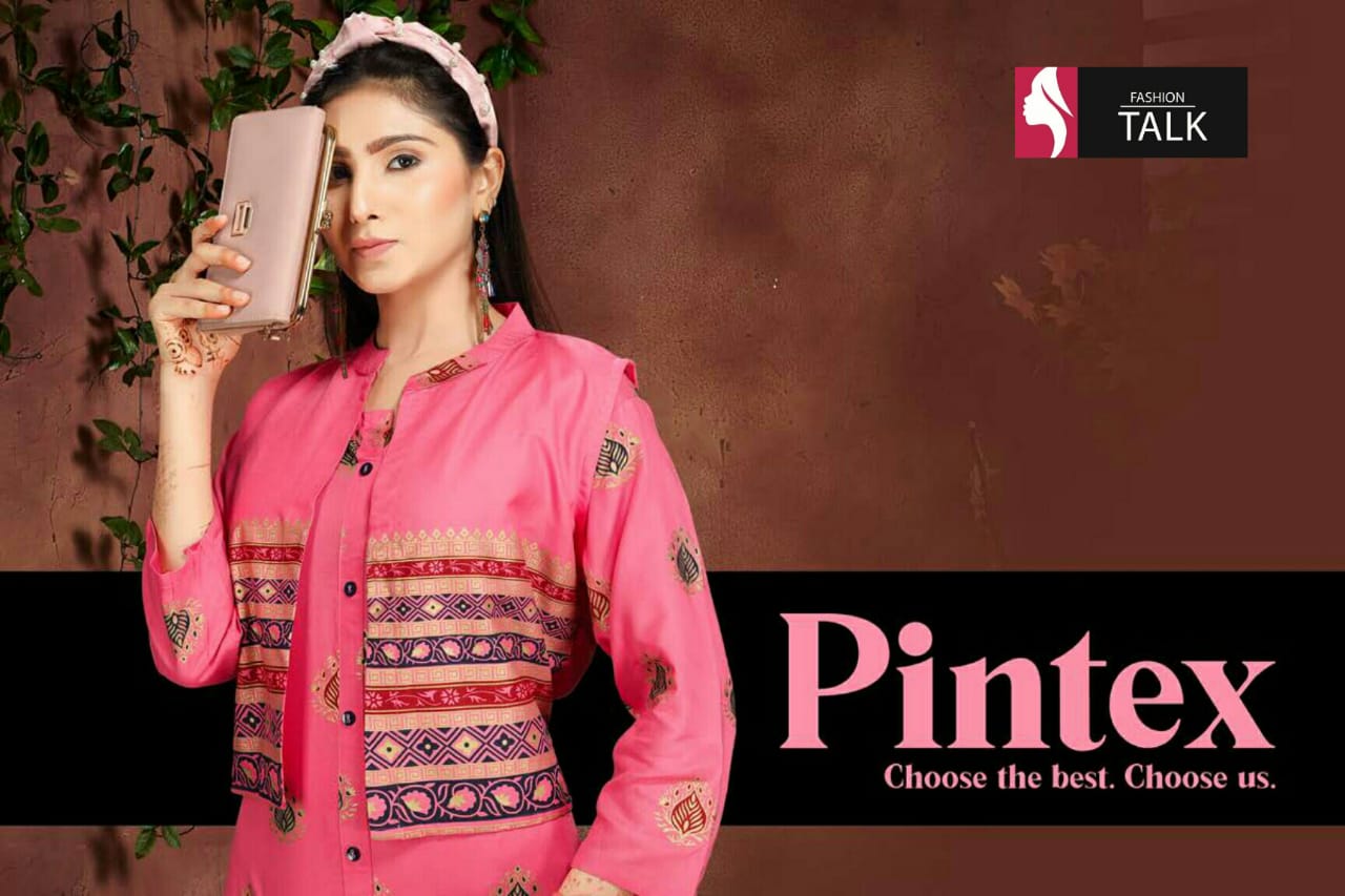 Ft Pintex Latest Fancy Designer Casual Wear Gold Print Heavy Rayon Kurti With Bottom Collection
