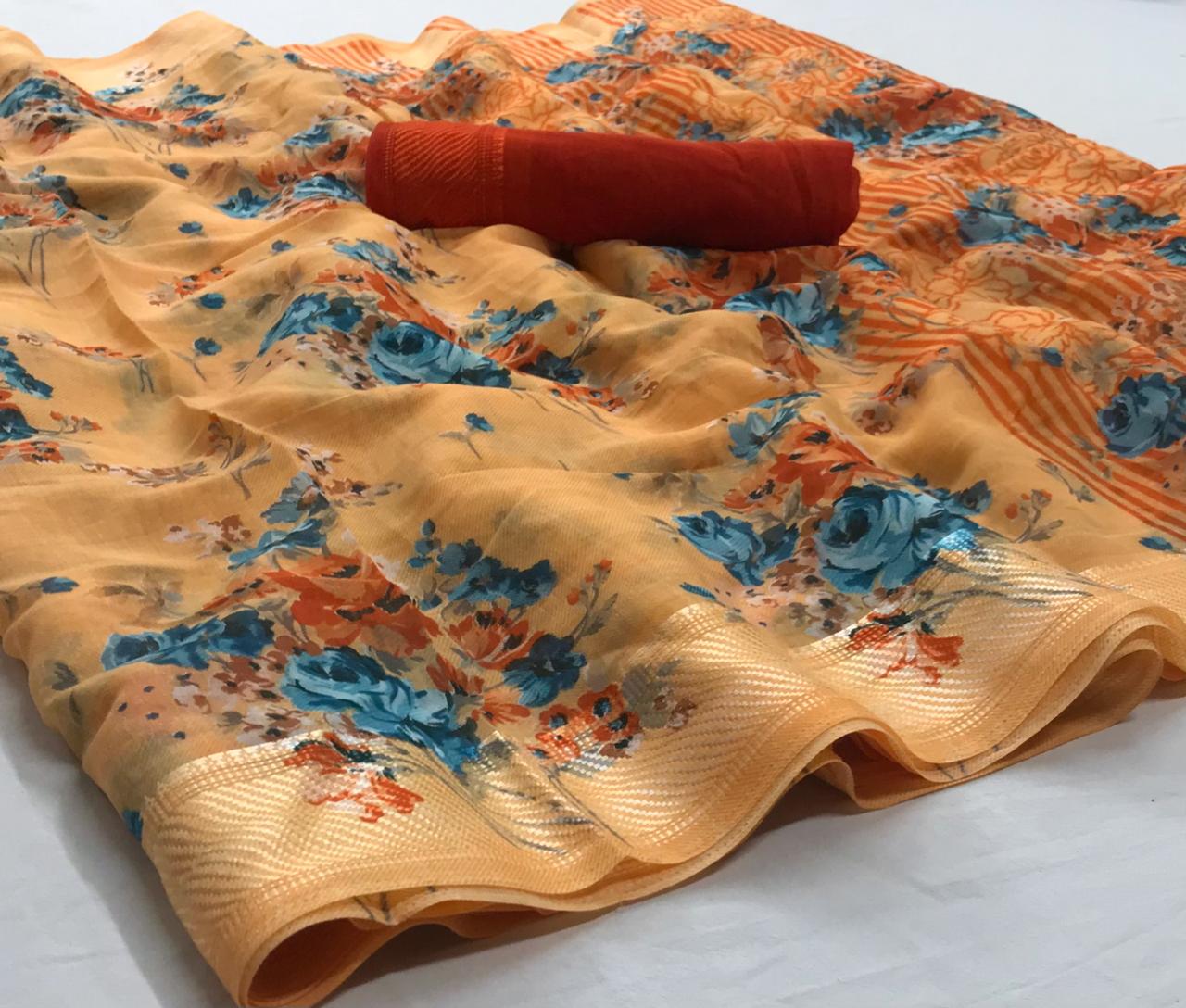 Lt Fiona Silk New Hit Design Arrived Casual Wear Soft linen silk Printed Saree Collection
