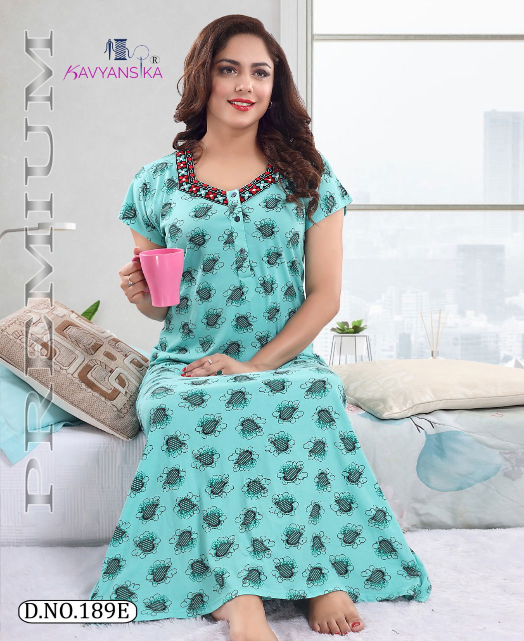 Kavyansika 189 Premium Night Wear Hosiery Cotton Printed  Long Nighty Collection
