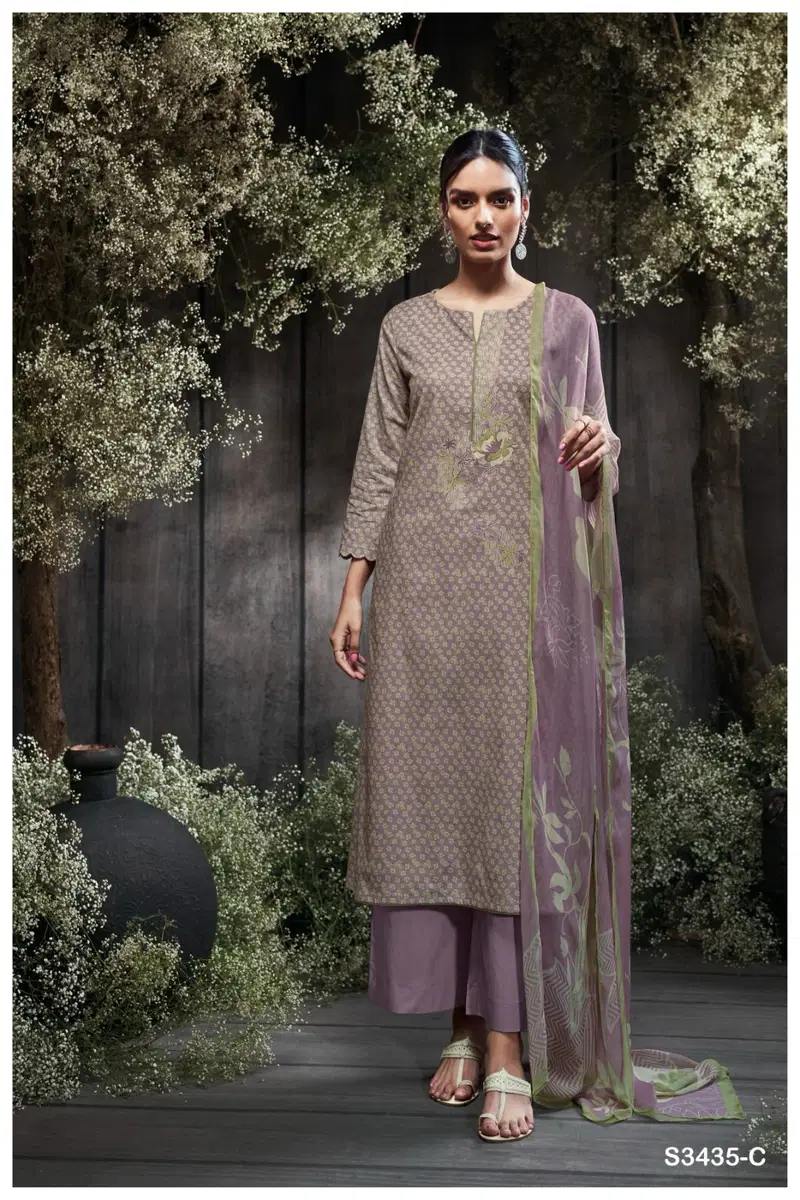 Leorah 3435 by Ganga Cotton Printed Embroidery Salwar Suit Surat Wholesale Market