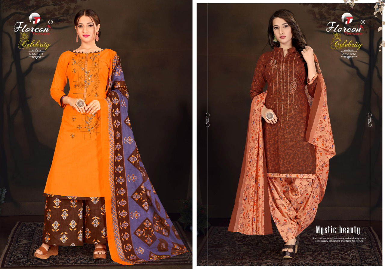 Floreon Celebrity 2 Latest Fancy Regular Wear Heavy Lawn Cambric Negative Print With Fancy Embroidery  Cotton Dress Materials Collection