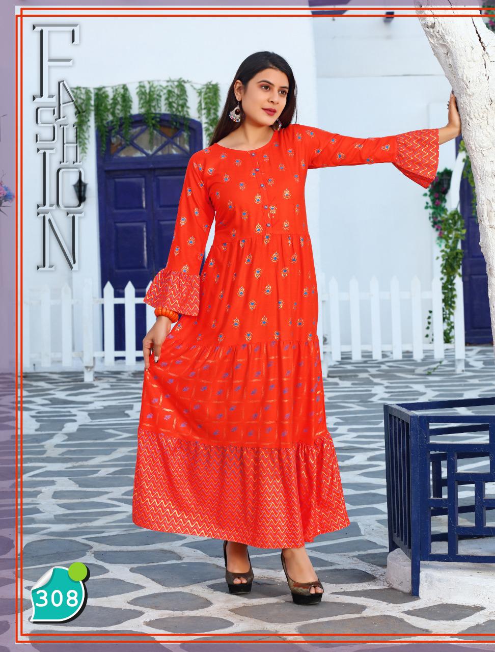 Trendy Tanishq Fancy Ethnic Wear Long Rayon Printed Designer Kurti Collection