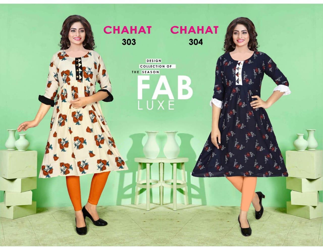 Chahat 3 Latest Fancy Casual Wear Anarkali Style Rayon Printed Flair Style Kurti Collection