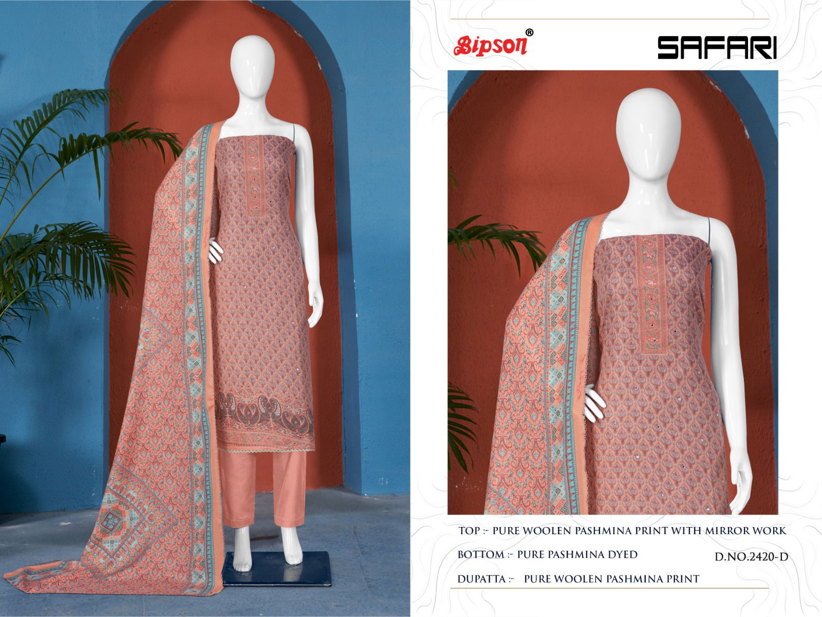Bipson Decent Safari 2420 Woolen Pashmina Dress Material
