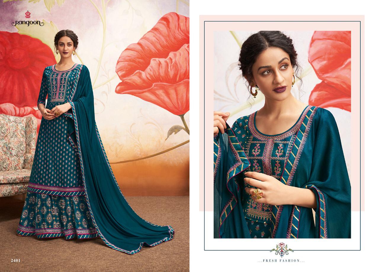 Rangoon Kessi Fabrics has launched Natraj Heavy Rayon with Print Work Top and Lehenga Collections