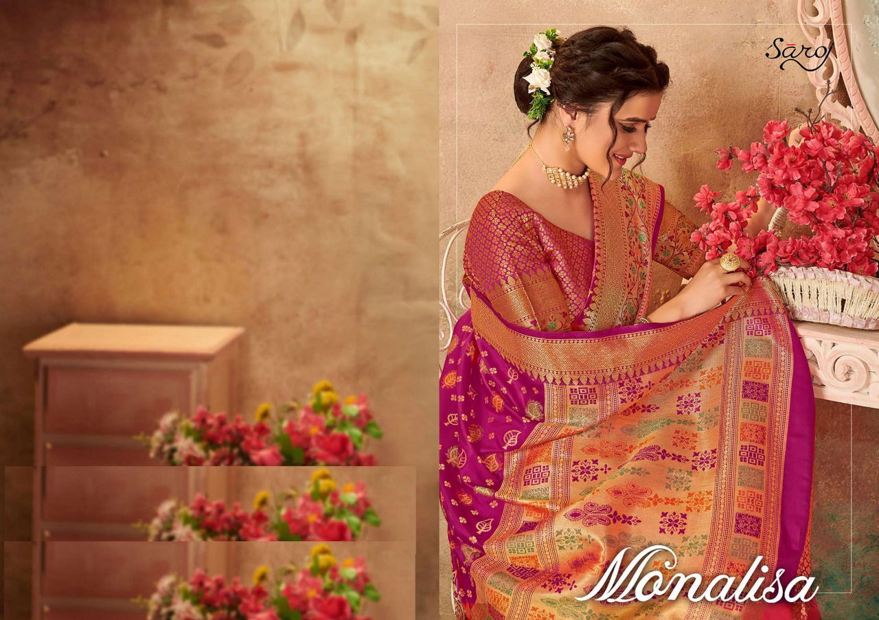 Saroj Monalisa Latest Designer Wedding Wear lichi silk with jacquard Sarees Collection
