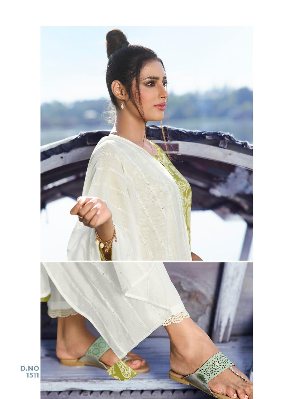 Four Gems-2 Viscose Silk With Lucknowi Style Prints Attached With Lace And Other Trims Salwar Suit Collection