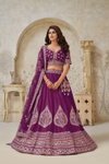 Wine Colour Silk With Leaf Embroidery Work Lahenga With Blouse Dupatta Wholesalers In Delhi KF 2144