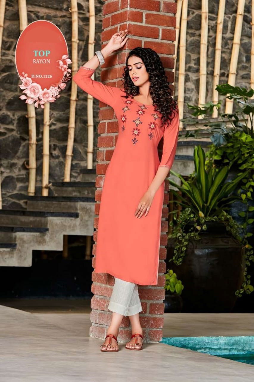 Awesome 3 Latest Fancy Designer Long Casual Wear Rayon Kurtis Collection
