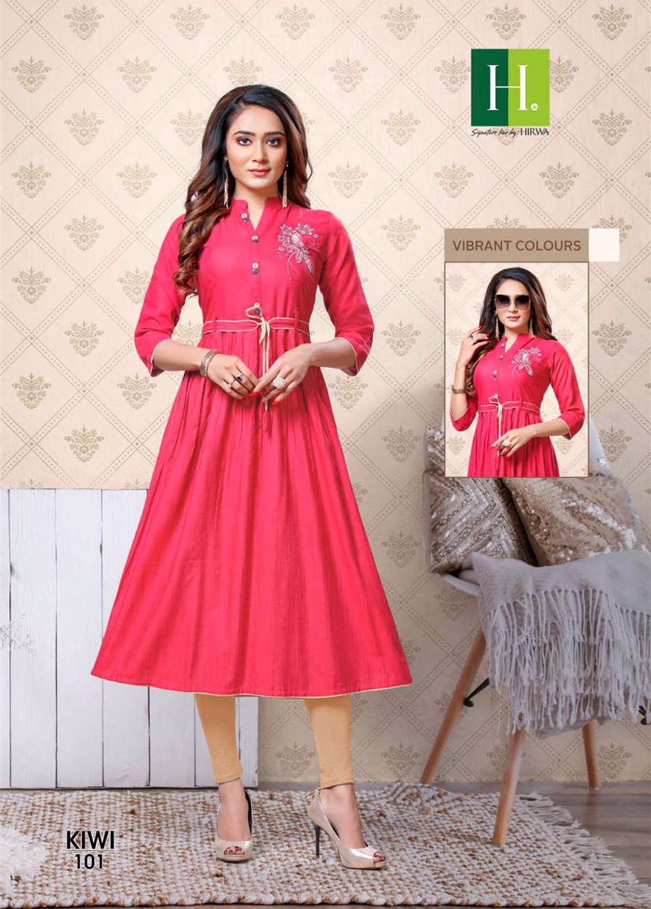 Hirwa Kiwi Latest Designer Ethnic Wear Fancy Rayon Anarkali Kurtis Collection
