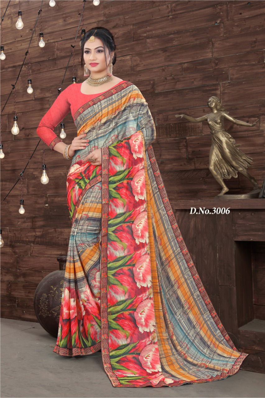 Haytee Everyday Latest Daily Wear Fancy Printed Bordered Saree Collection
