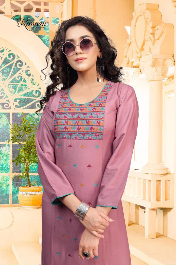 Kanasu Kia Ethnic Wear Rayon Designer Long Kurtis Collection
