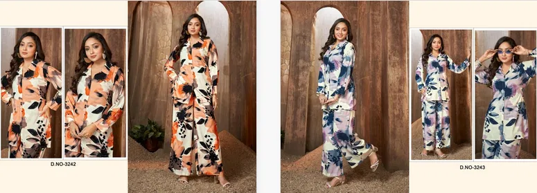 Ladies Flavour 3242 And 3243 Rayon Discharge Printed Co Ord Set Wholesale In India