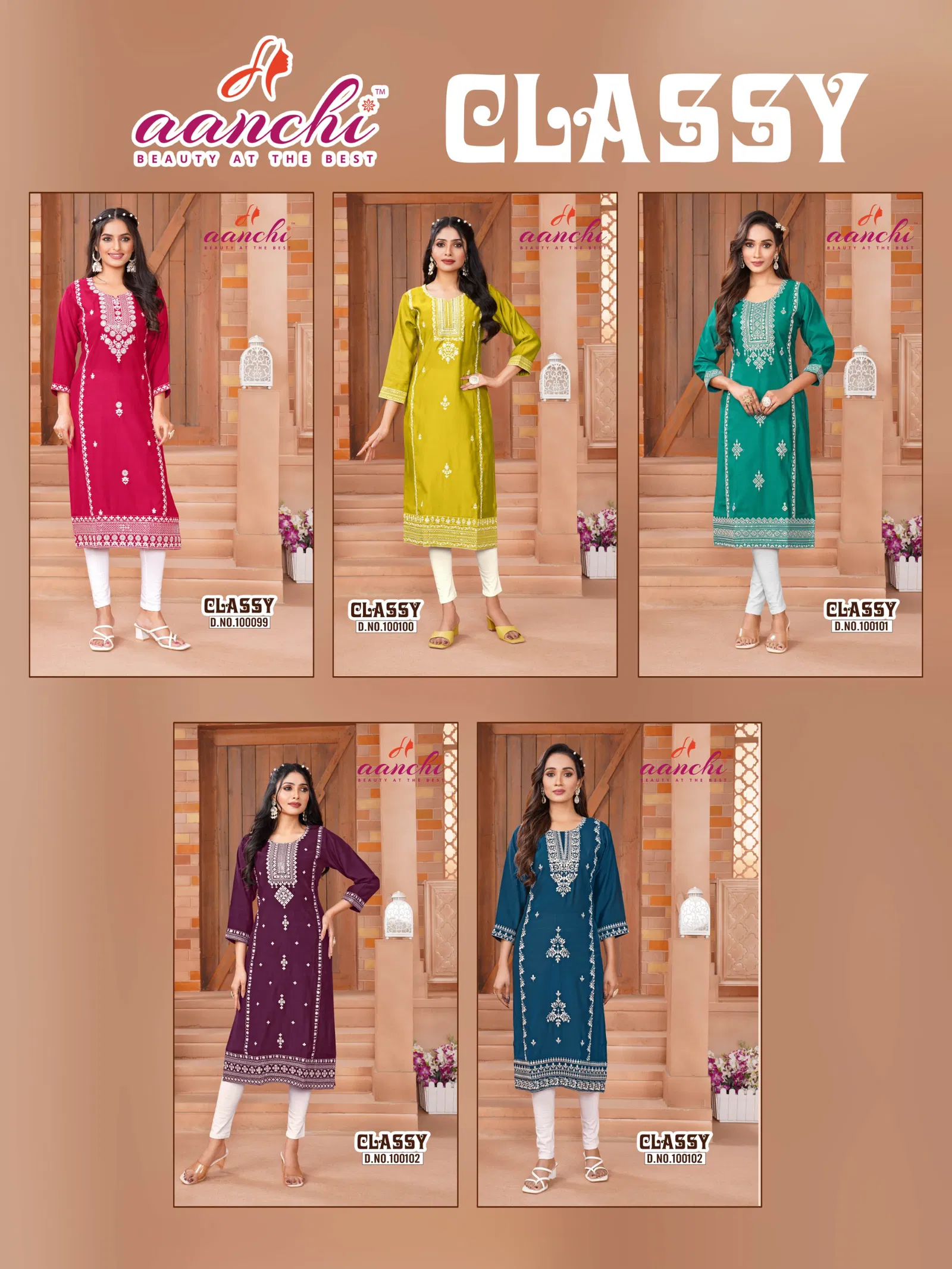 Classy By Aanchi Roman Silk Embroidery Straight Kurtis Exporters In India
