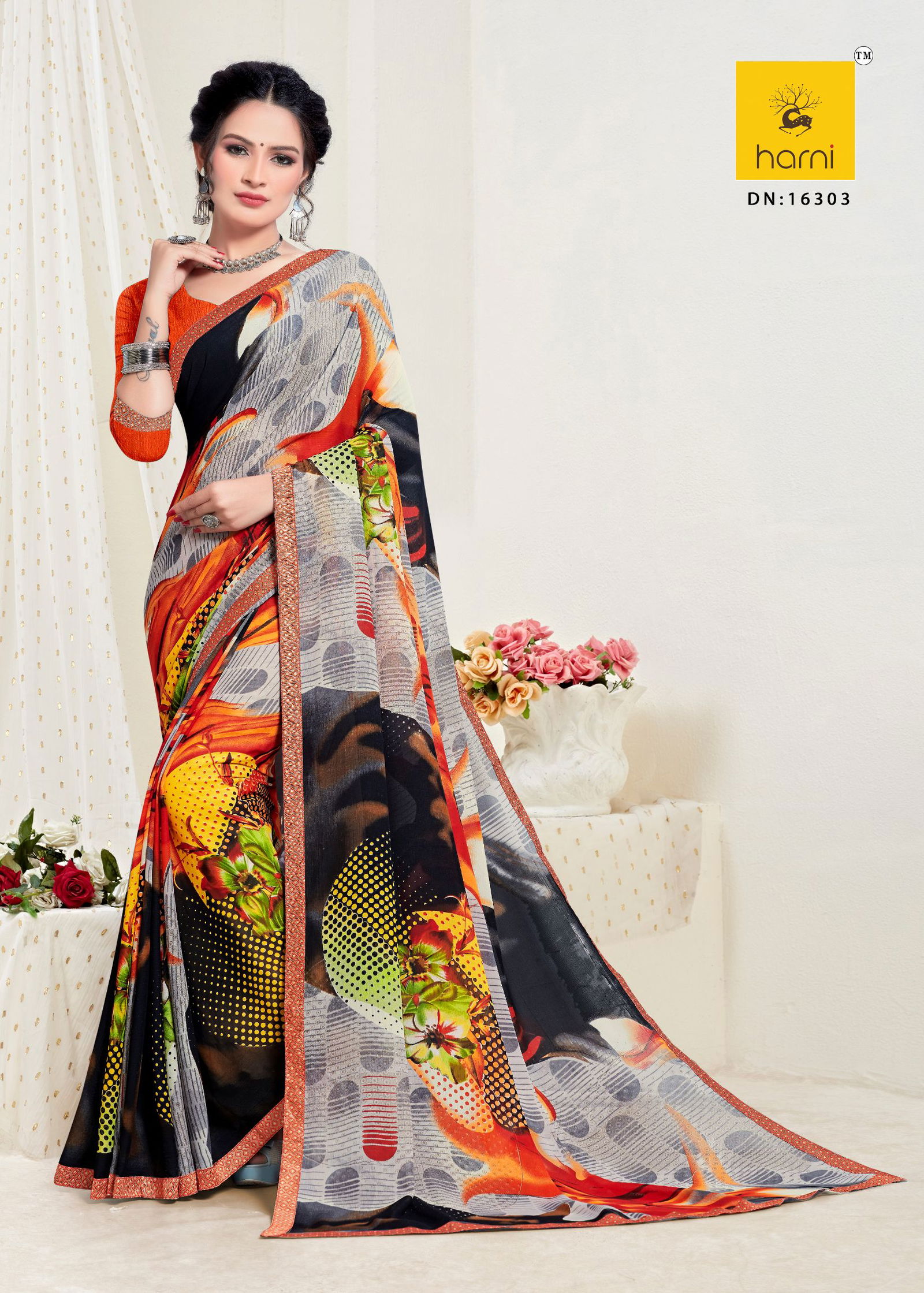 Harni Kashi Latest fancy Casual Regular Wear Printed Georgette Sarees Collection