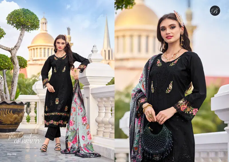 Afrozeh By Belliza Pure Lawn Cotton Fancy Dress Material Wholesale In India