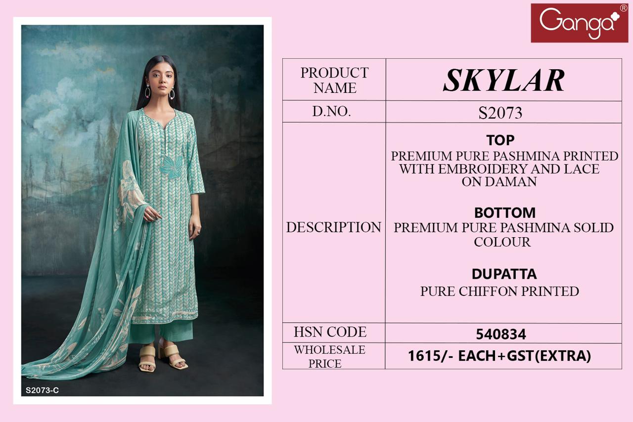 Skylar 2073 By Ganga Pashmina Kurti Bottom Dupatta Dress Material Catalog 