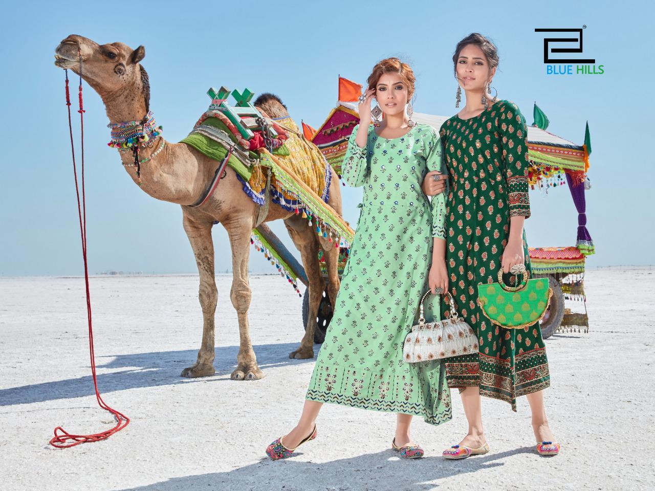 BLUE HILLS DESSERT VOL-01 Latest Fancy Designer Heavy Casual Wear Rayon Mirror Work And Printed Kurtis Collection