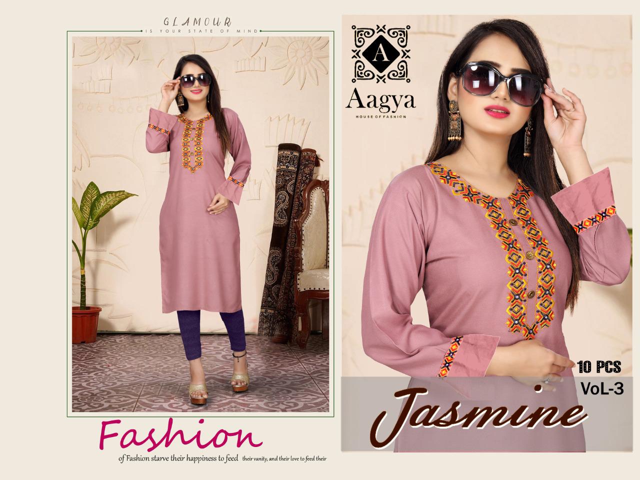 Aagya Jasmine 3 Fancy Ethnic Wear Rayon Embroidery Designer Kurti Collection
