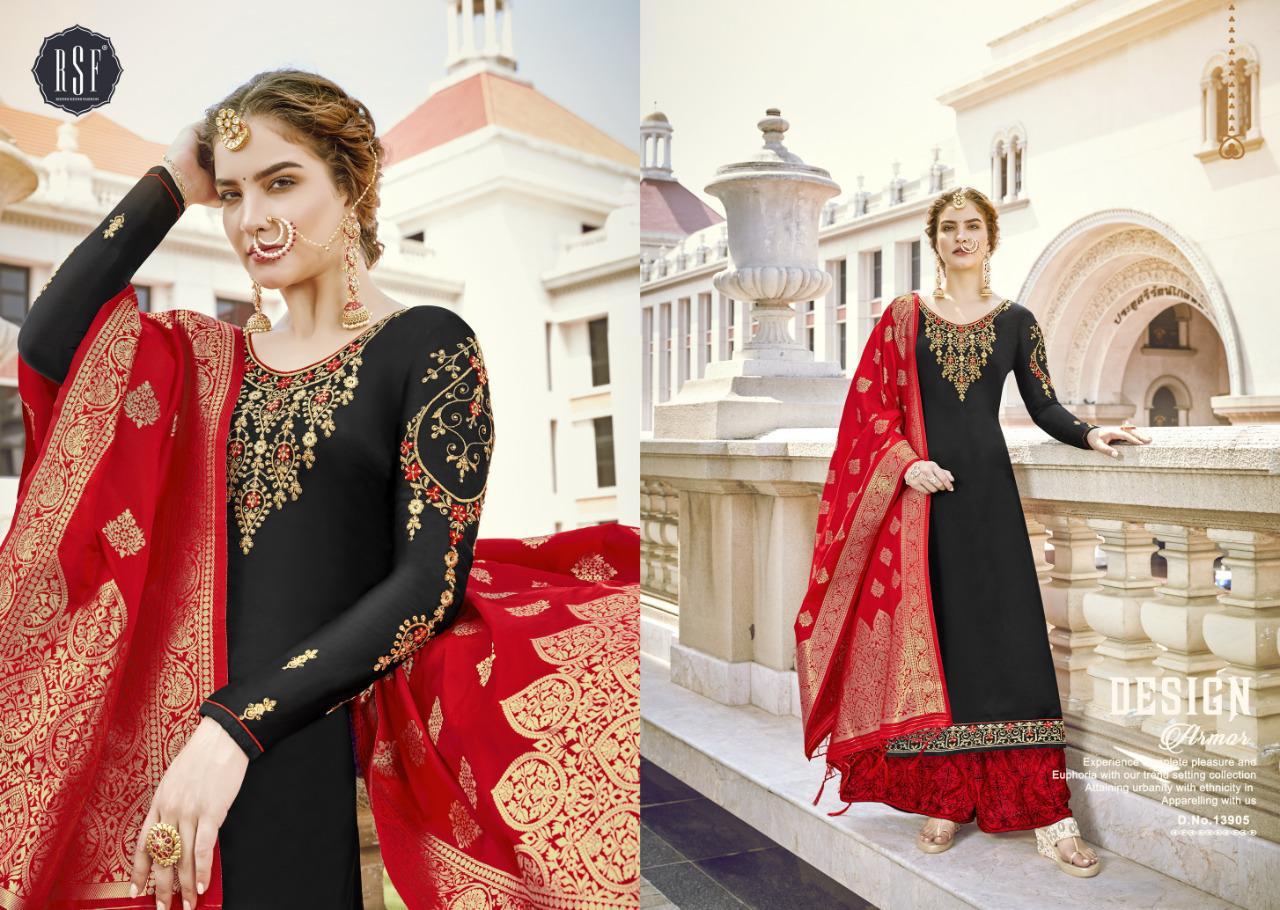 RSF Gazal Heavy Sharara Fancy Work Georgette Satin Dress and Jacquard Dupatta Premium Dress