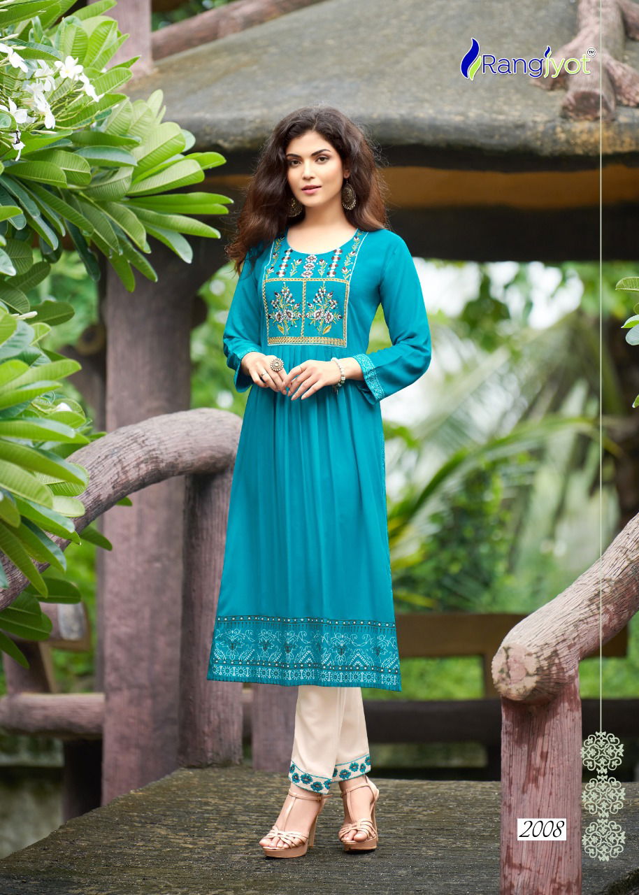 Rangjyot Maria 1 Ethnic Wear Rayon Designer Latest Kurti With Bottom Collection
