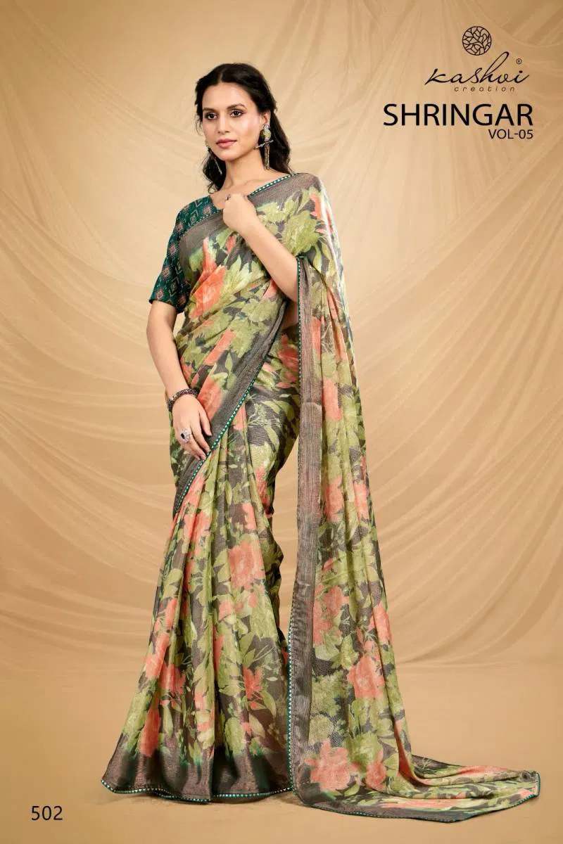 Shringar Vol 5 By Kashvi Brasso With Foil Fancy Saree Wholesale Market In Surat With Price