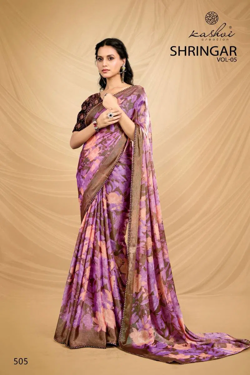 Shringar Vol 5 By Kashvi Brasso With Foil Fancy Saree Wholesale Market In Surat With Price
