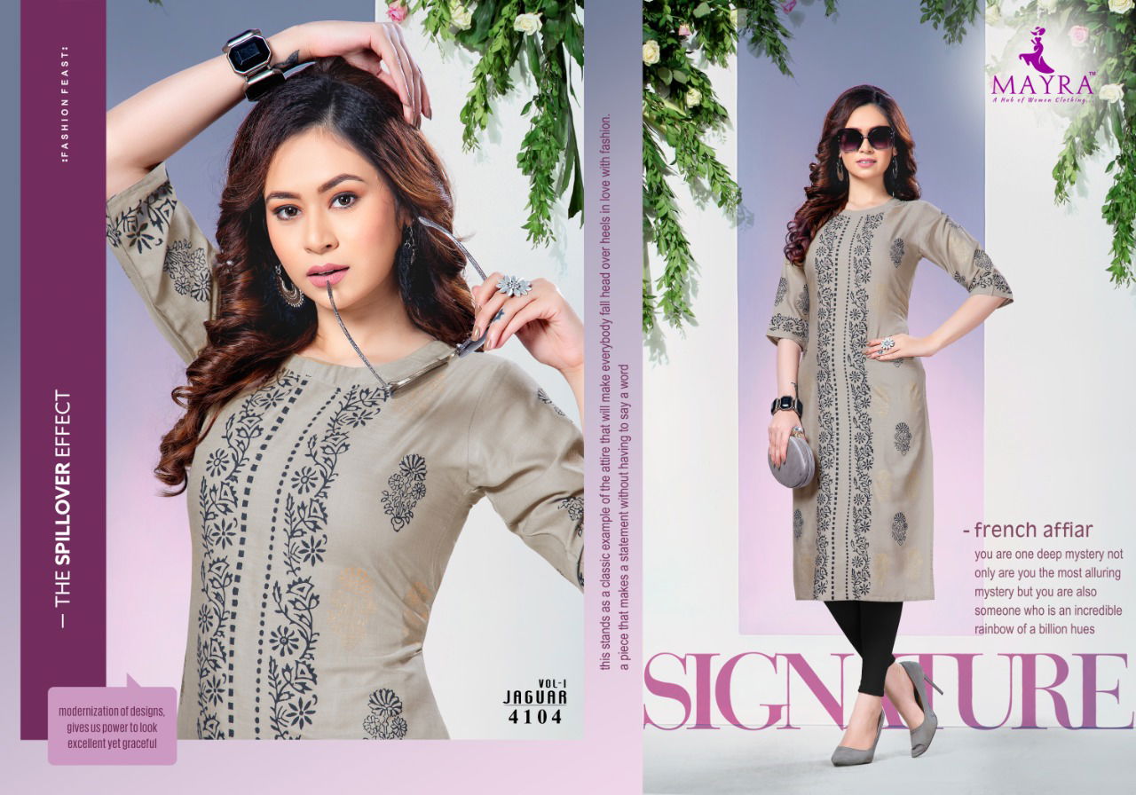 Mayra Jaguar 1 Latest Fancy Designer Casual Regular Wear Printed Designer Rayon Kurtis Collection
