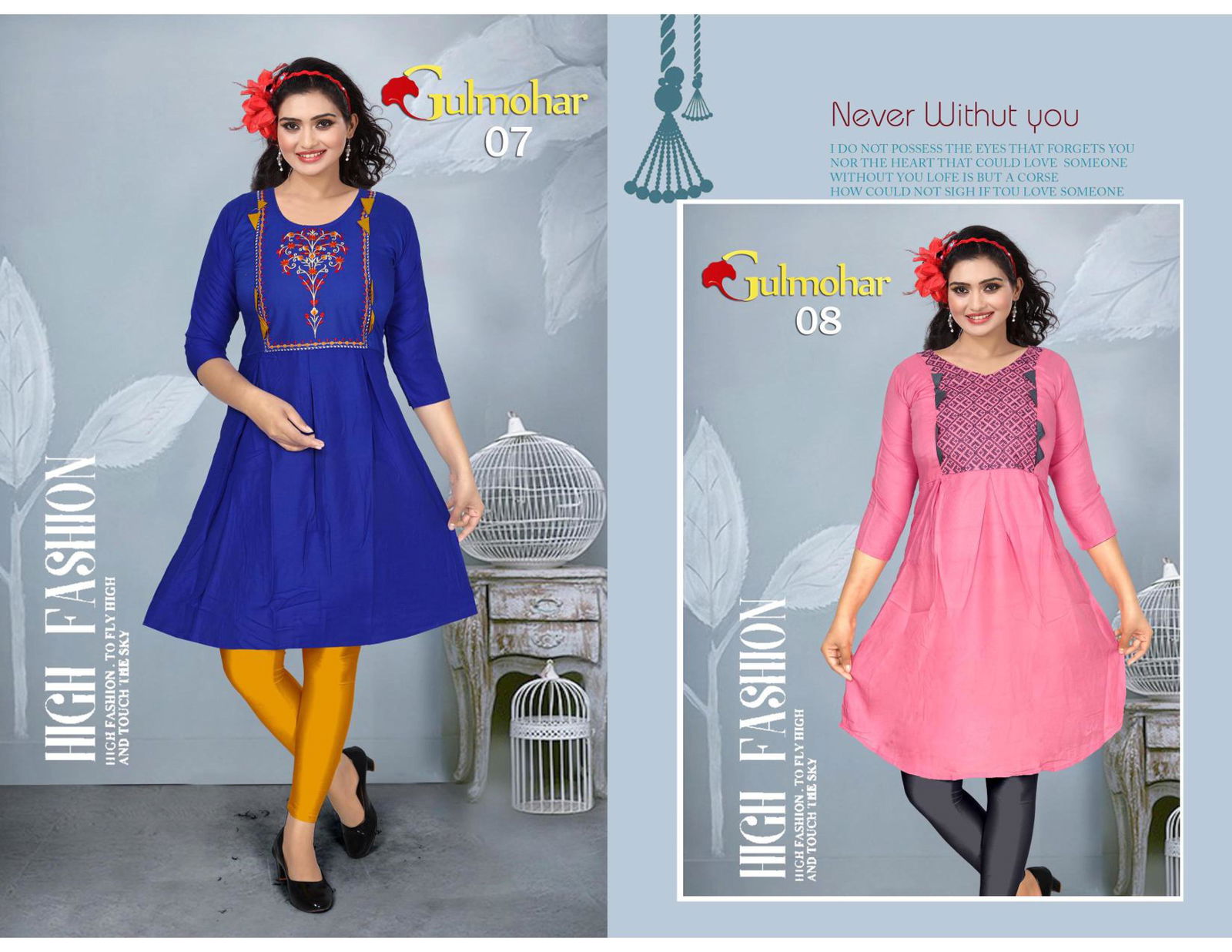 Pooja Gulmohar Casual Wear Rayon Embroidery Designer Kurtis Collection
