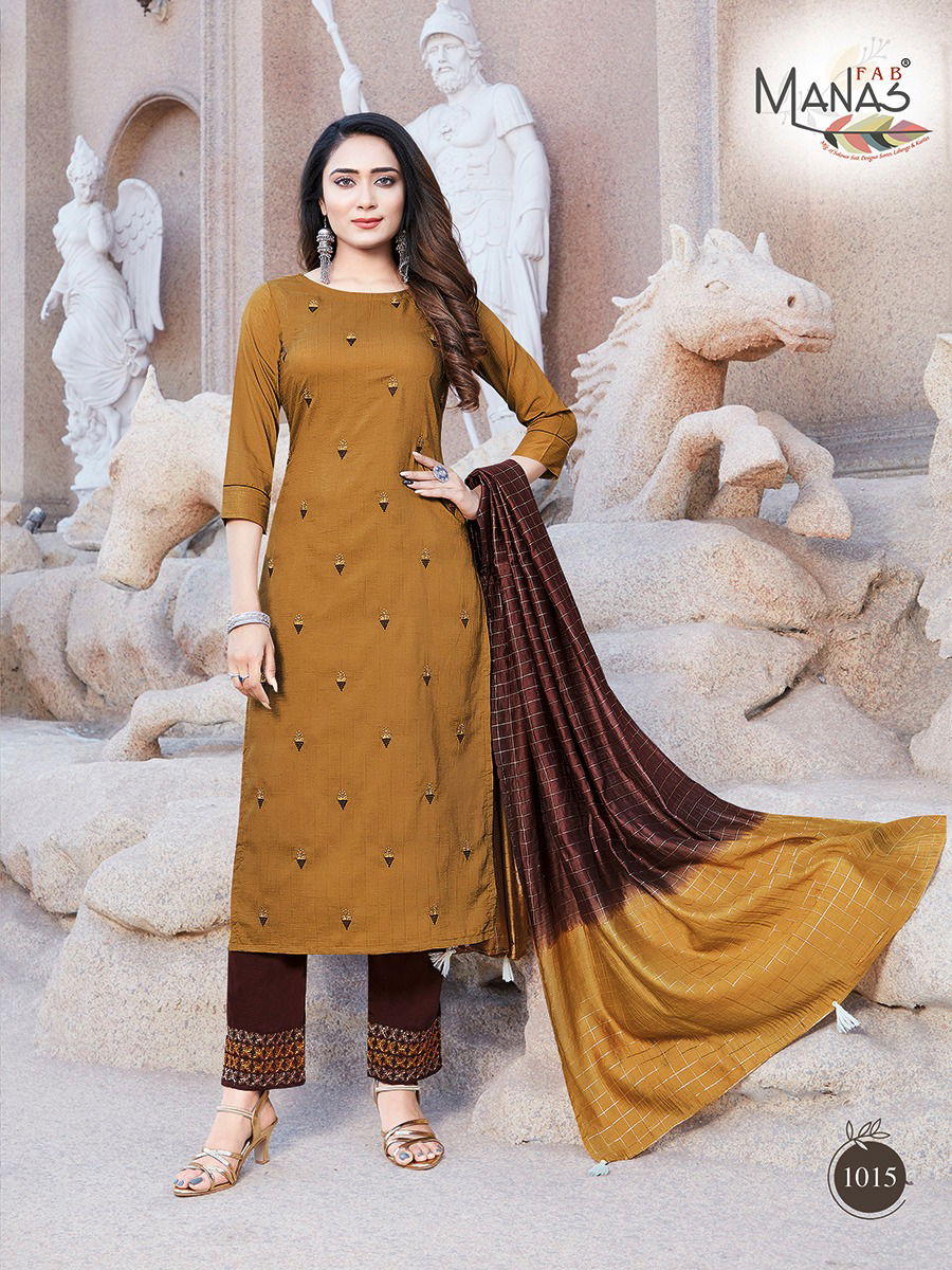 Manas Delight 3 Fancy Designer Heavy Casual Wear chinon silk With Inner With Embroidery work Readymade Salwar Suit Collection
