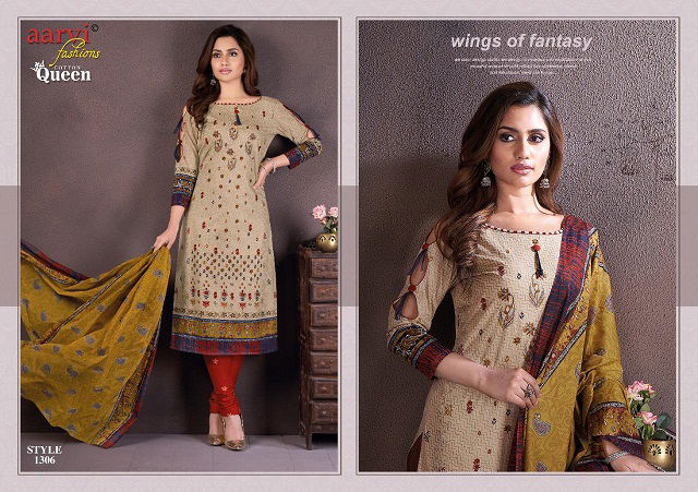 Aarvi Queen 3 Latest fancy regular Wear Pure Cotton Cambric Dress Material Collection

