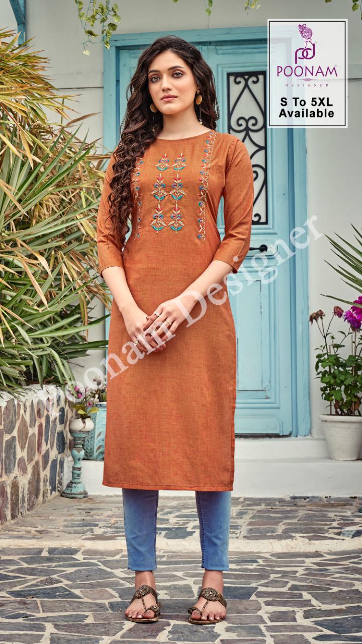 Poonam Bijiliji 2 Pure Cotton Ethnic Wear Embroidery Work Kurti Collection
