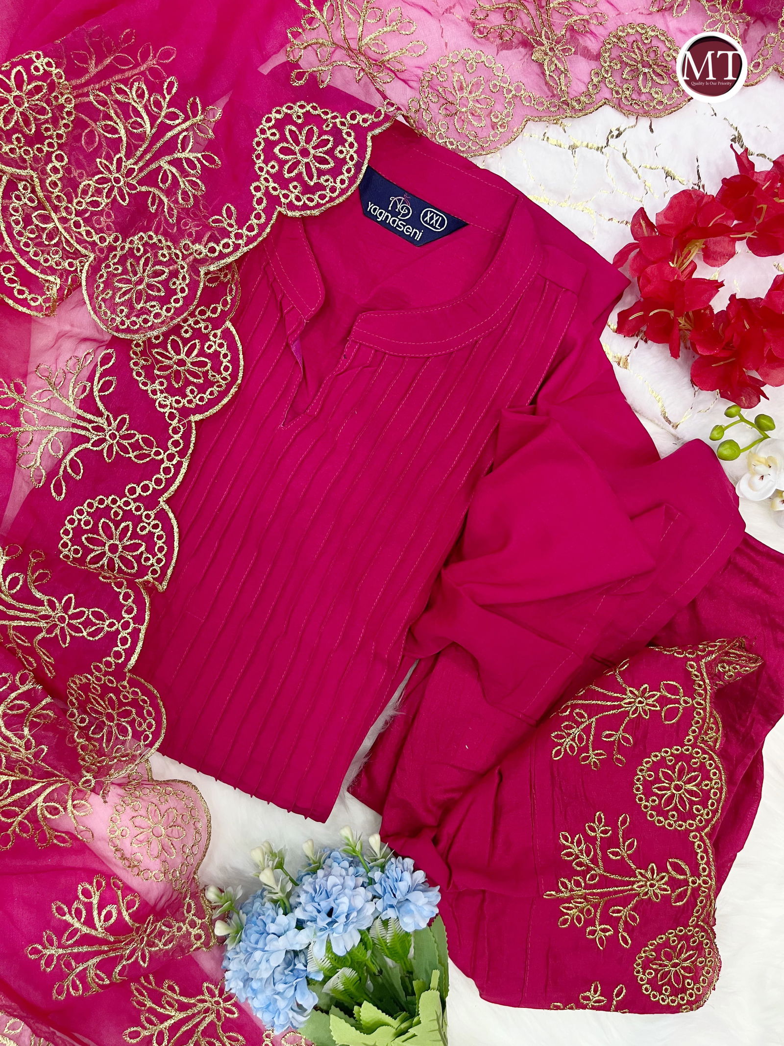 Akshar Designer Cotton SIlk Kurti With Bottom Dupatta