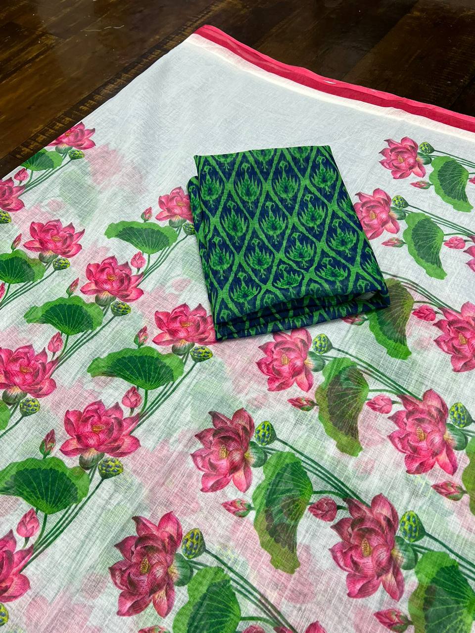 Mg 211 Linen Digital Print Designer Saree catalog