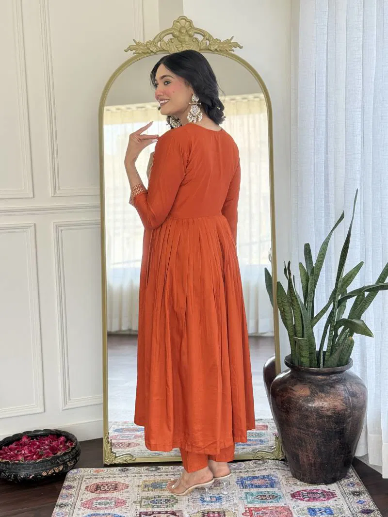 Aneri Orange Viscose Silk Fancy Kurti Bottom With Dupatta Wholesale Clothing Suppliers In India