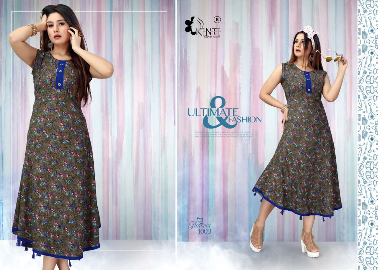 Kinti-Flowers Fancy Designer Regular Wear Heavy Rayon Printed Kurti collection