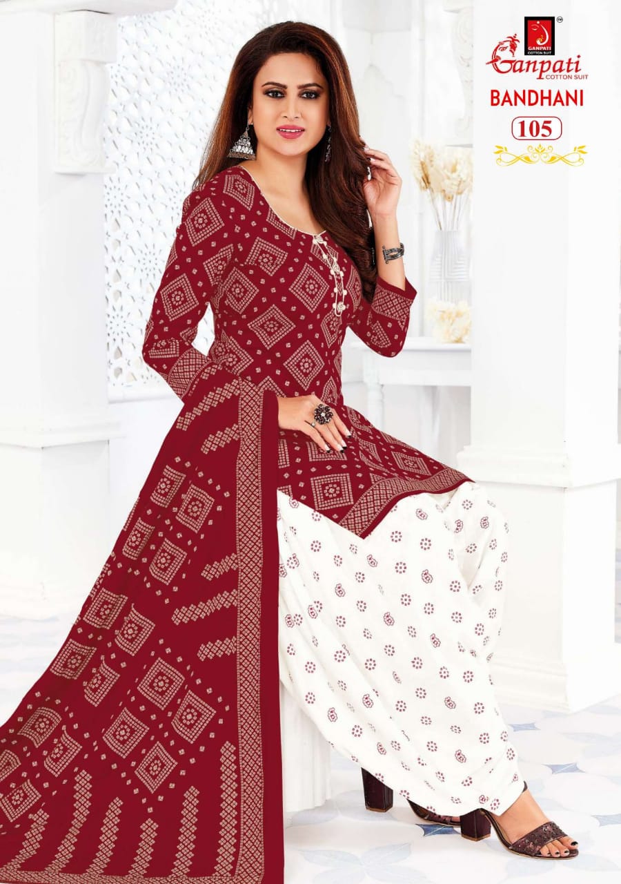 Ganpati Bandhani 1 Printed Cotton Regular Wear Designer Dress Material Collection
