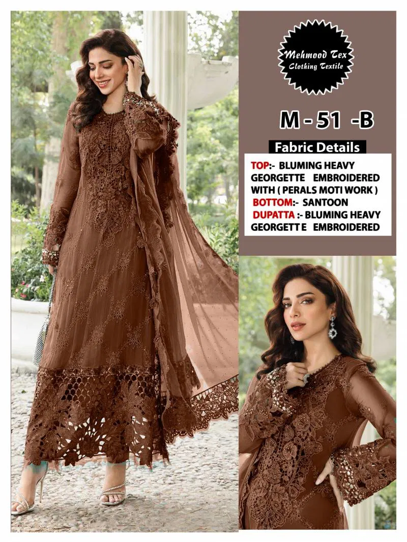 Mehboob Tex M 51 B Embroidered Pakistani Salwar Suit Wholesale In India