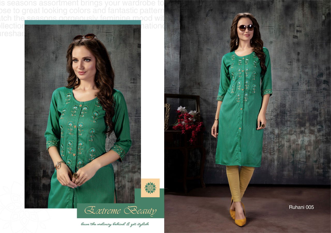 Kanasu Ruhani Straight Latest Designers Festive Wear Embroidery Work Rayon lining  Kurtis Collection
