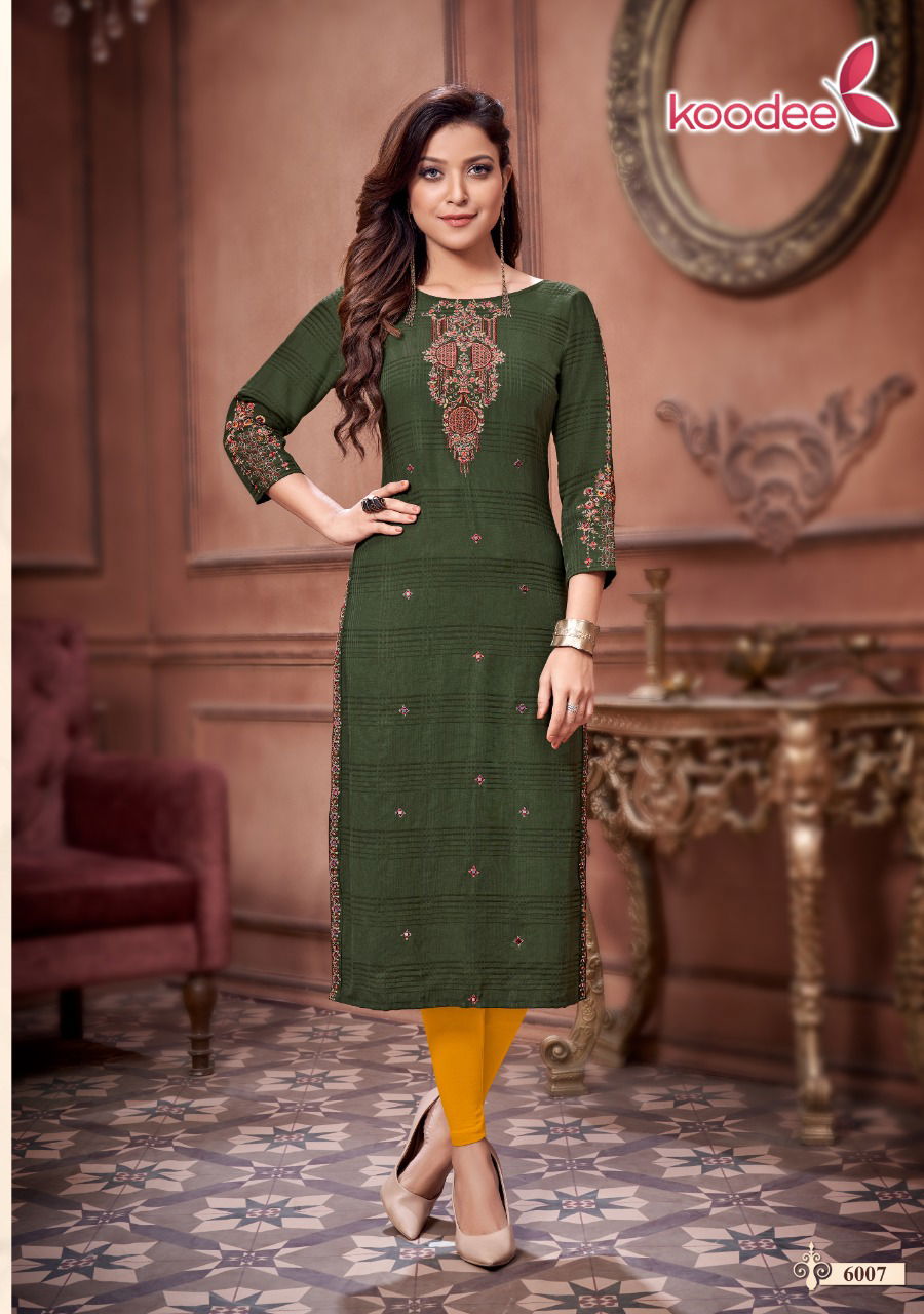 Koodee Veer 4 Fancy Party Wear Viscose Embroidery Khatli Work Designer Kurti Collection