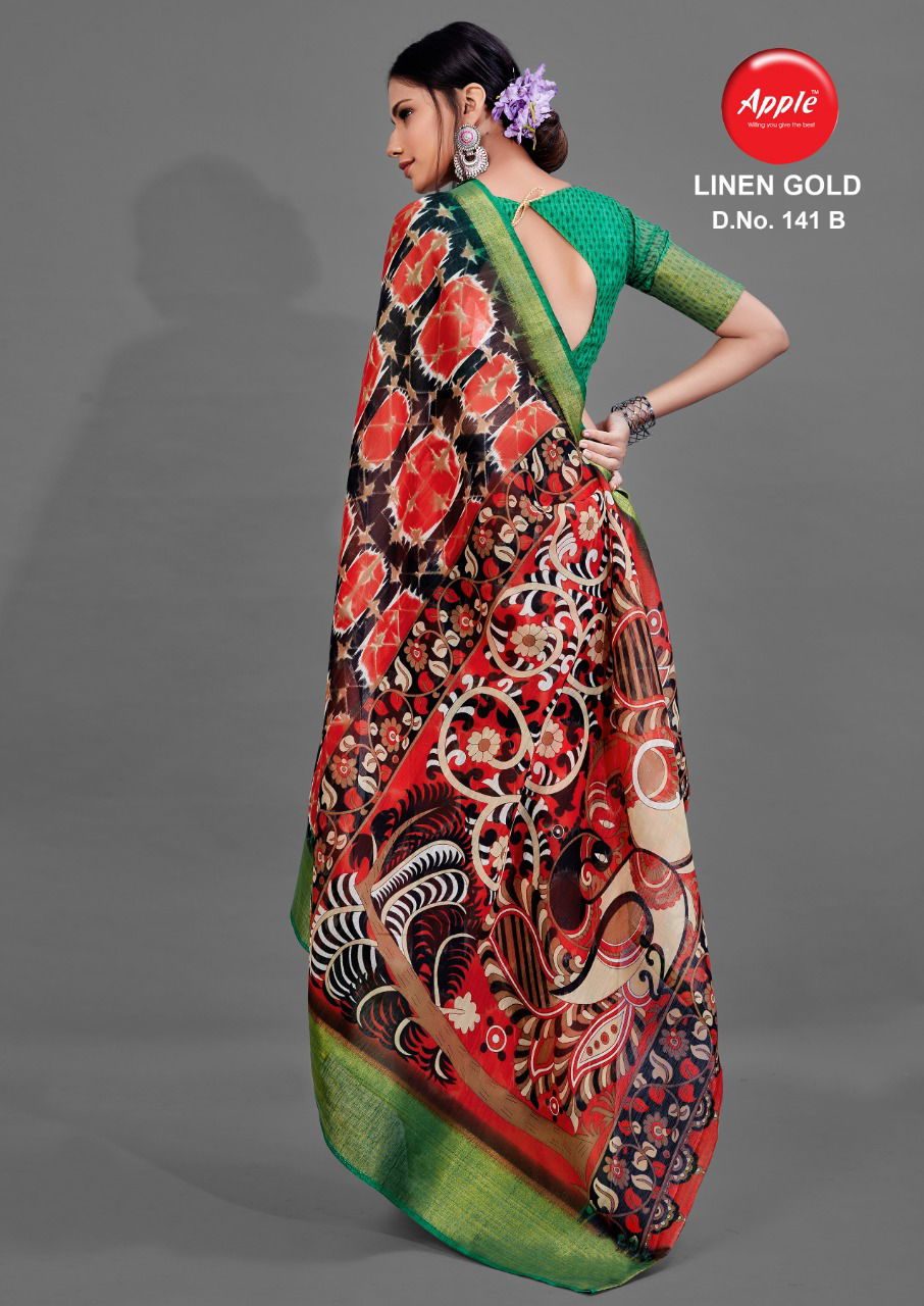 Apple Linen Gold 141 Latest Daily Wear Printed Soft Linen Saree Collection