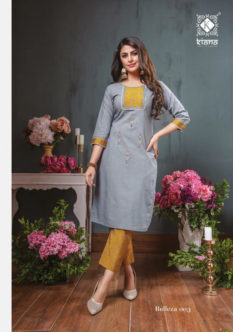 Kiana Belleza Latest fancy Designer Rayon Ethnic Wear Kurti With Bottom Collection
